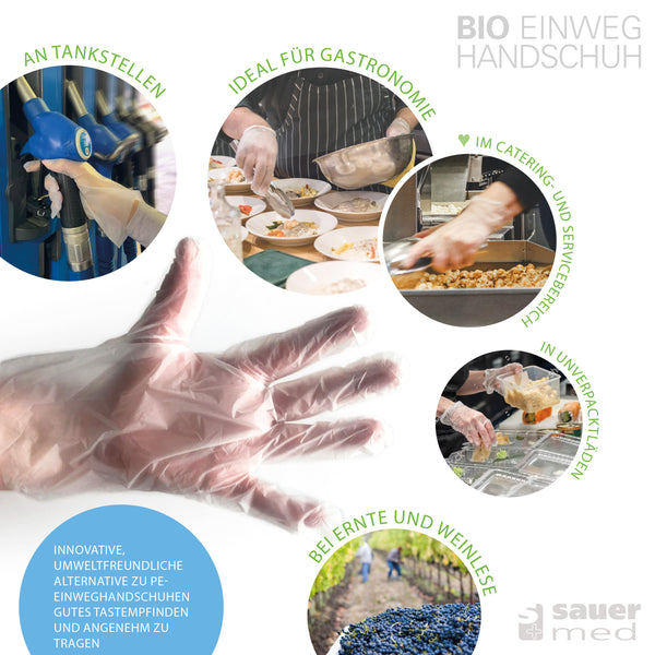 Nachhaltige Bio-Einweghandschuhe PLA (500 Stück) - kompostierbar, PSA, lebensmittelecht