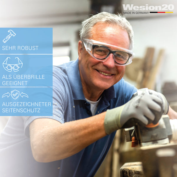 100 x Schutzbrille / Überbrille für Brillenträger geeignet - Arbeitsschutzbrille EN 166 Made in Germany | kratzfest