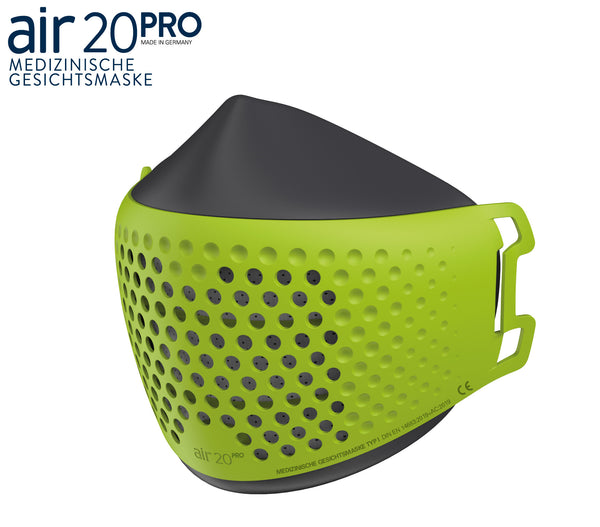Medizinische Gesichtsmaske air20 PRO dark/neongreen (Anti-Brillenbeschlag)