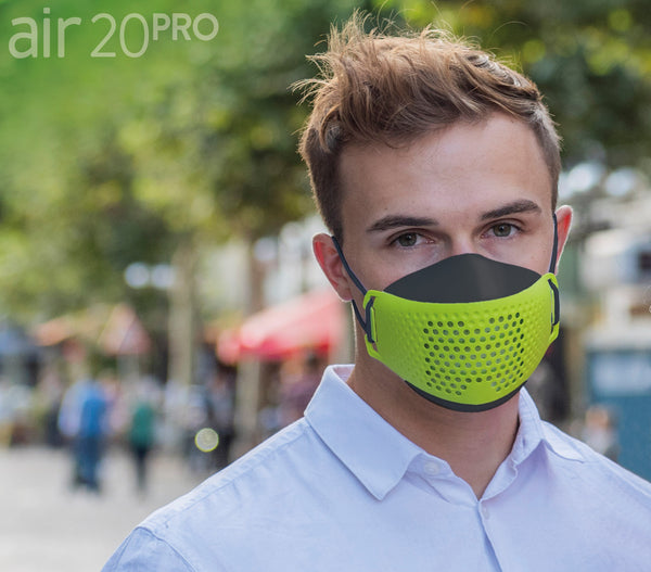 Medizinische Gesichtsmaske air20 PRO dark/neongreen (Anti-Brillenbeschlag)