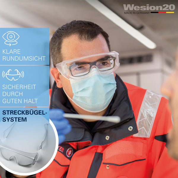 Schutzbrille (24er Pack) für Brillenträger geeignet - Arbeitsschutzbrille EN 166 Made in Germany