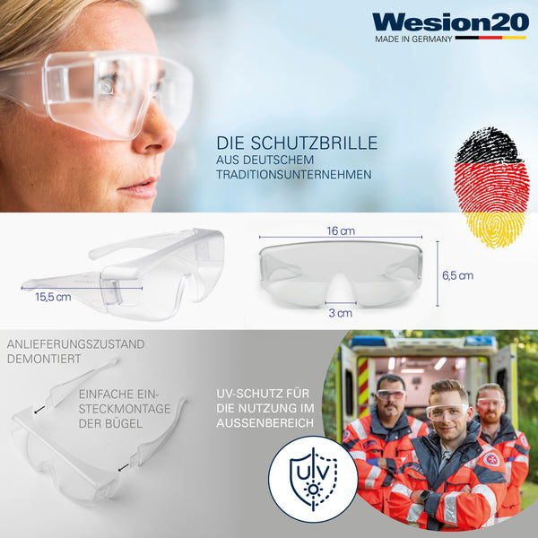 Schutzbrille (24er Pack) für Brillenträger geeignet - Arbeitsschutzbrille EN 166 Made in Germany
