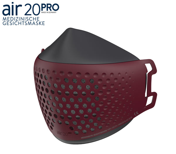 Medizinische Gesichtsmaske air20 PRO dark/burgundy (Anti-Brillenbeschlag)